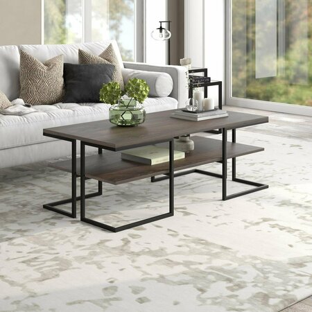 HUDSON & CANAL 45 in. Pike Rectangular Coffee Table Blackened Bronze & Alder Brown CT1530